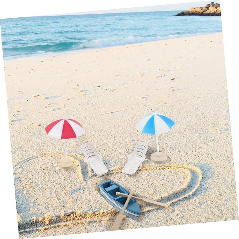 Miniature Beach Decor Set With Chairs Boats Umbrellas For DIY Fairy Garden - Image 4